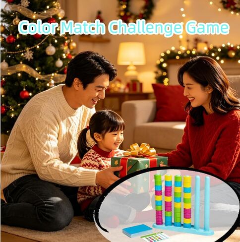 Giant Color Matching Challenge Game – Fast Pattern Ring Stacking Puzzle with 50 Cards, Hand-Eye Coordination Training for Summer Parties & Family Game Night for 2-4 Players in Kuwait