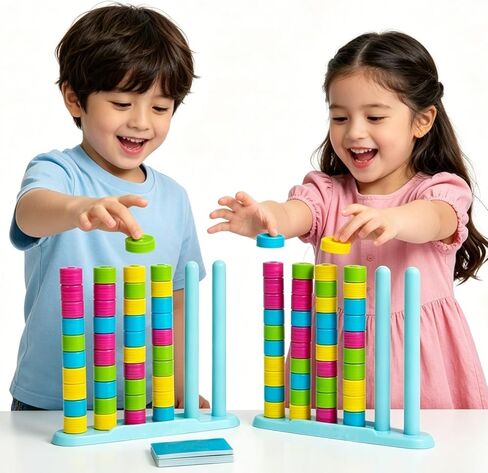 Giant Color Matching Challenge Game – Fast Pattern Ring Stacking Puzzle with 50 Cards, Hand-Eye Coordination Training for Summer Parties & Family Game Night for 2-4 Players in Kuwait