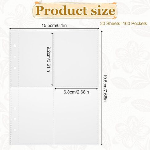 20 Sheets Clear Binder Sleeves Double Sided 4 Pocket Card Sleeves Binder Pages, Top Loading Plastic Protector Sheets for 6 Ring A5 Binders, Photo Card Sticker Seed Packet Organizer in Kuwait
