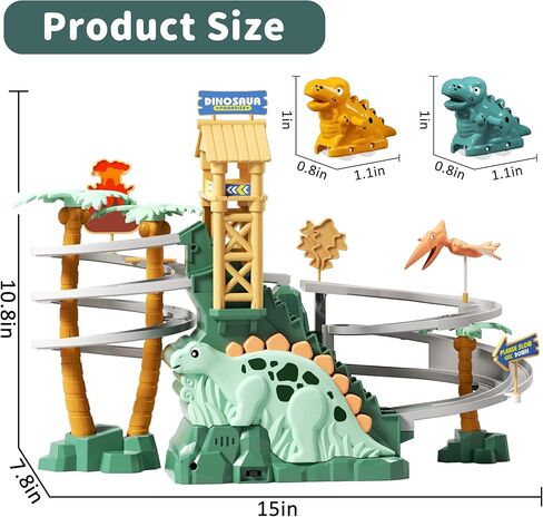 Dinosaur Climbing Stairs Toy - Electric Dino Roller Coaster Toy Track with LED Lights & Music, Automatic Chasing Race Game Playset, Birthday Dinosaur Gifts for Kids Boys Girls Ages 3+ in Kuwait