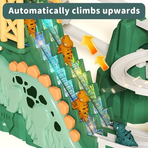 Dinosaur Climbing Stairs Toy - Electric Dino Roller Coaster Toy Track with LED Lights & Music, Automatic Chasing Race Game Playset, Birthday Dinosaur Gifts for Kids Boys Girls Ages 3+ in Kuwait
