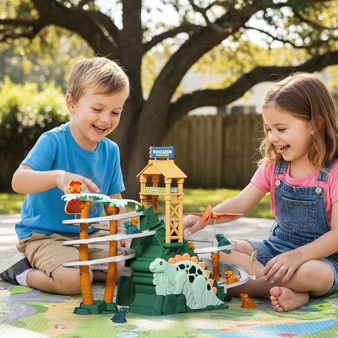 Dinosaur Climbing Stairs Toy - Electric Dino Roller Coaster Toy Track with LED Lights & Music, Automatic Chasing Race Game Playset, Birthday Dinosaur Gifts for Kids Boys Girls Ages 3+ in Kuwait