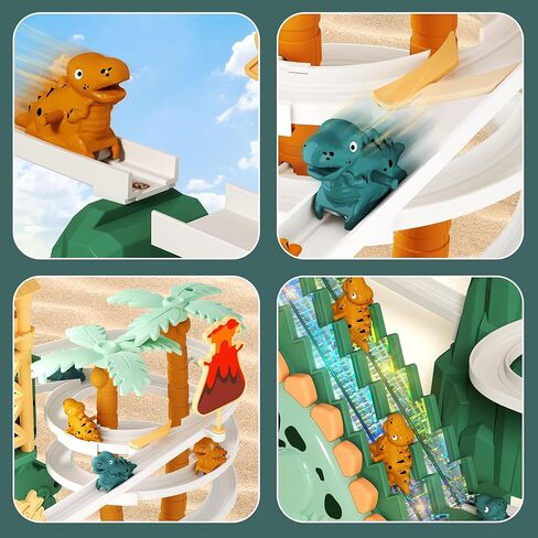 Dinosaur Climbing Stairs Toy - Electric Dino Roller Coaster Toy Track with LED Lights & Music, Automatic Chasing Race Game Playset, Birthday Dinosaur Gifts for Kids Boys Girls Ages 3+ in Kuwait