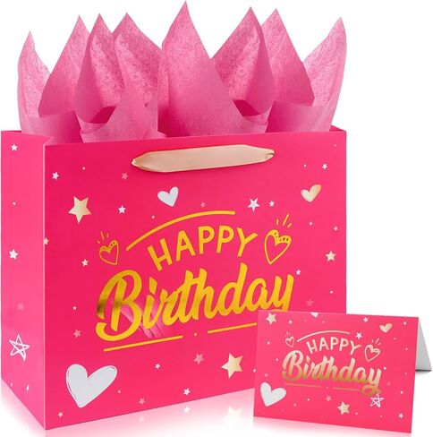 Yixiang Birthday Gift Bags,13 Inches Birthday Gift Bag with Tissue Paper and Greeting Card for Women,Girls in Kuwait