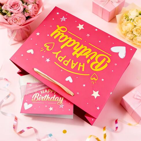 Yixiang Birthday Gift Bags,13 Inches Birthday Gift Bag with Tissue Paper and Greeting Card for Women,Girls in Kuwait
