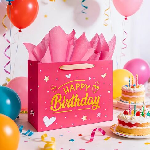 Yixiang Birthday Gift Bags,13 Inches Birthday Gift Bag with Tissue Paper and Greeting Card for Women,Girls in Kuwait