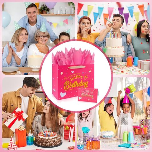 Yixiang Birthday Gift Bags,13 Inches Birthday Gift Bag with Tissue Paper and Greeting Card for Women,Girls in Kuwait