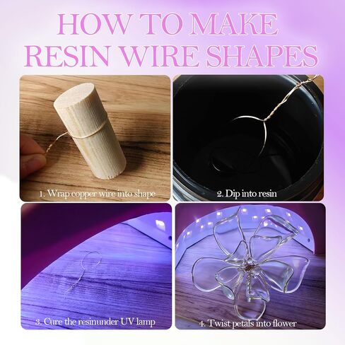 UV Resin Dip for Wire Flowers Kit, Crystal Clear UV Dip Resin with Silver Gold Wires for Wire Shapes, Fast Cured for Craft Jewelry Making Ideal DIY Gift for Beginer in Kuwait