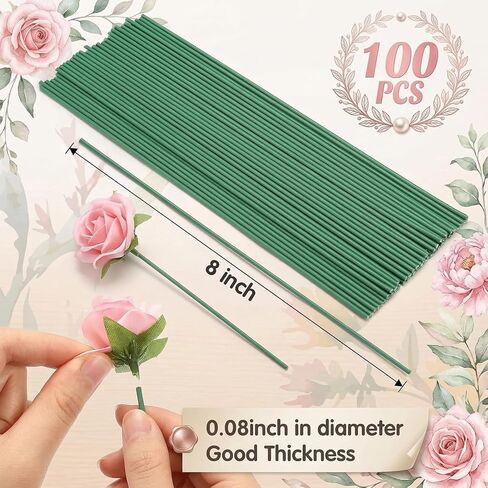 Green Floral Wire Stems for Pipe Cleaner Flowers – 100 Count Thick 8 Inch Stems for Crochet Flower Bouquets, Artificial Rose Making, DIY Floral Crafts & Wedding Decorations in Kuwait