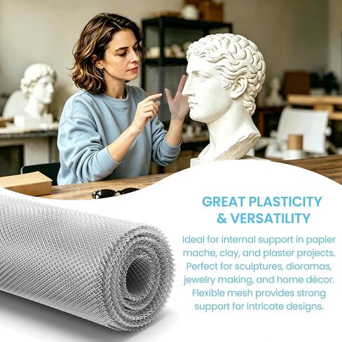 Sculpting Wire Mesh Roll for Armature, 15.7" x 16.4 FT Aluminum Mesh for Sculpture Armature & Clay Support, Flexible Metal Mesh for DIY Art & Craft, 0.08" x 0.11" Grid in Kuwait