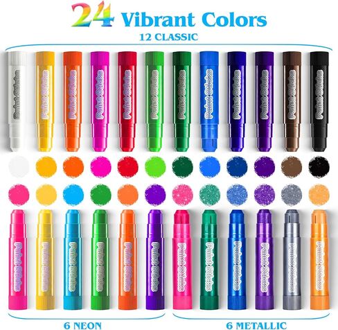 96 Pack Tempera Paint Sticks,24 Colors Non Toxic Solid Paint Sticks for Kids,No Mess,Quick Drying,Smooth and Washable Toddler Crayons,Works Great on Paper,Wood,Glass,Ceramic,Canvas in Kuwait