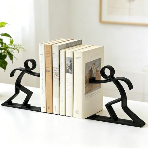 Decorative Bookends Book Ends for Shelves, Unique Office Desk Decor & Cute Reading Bookshelf Holder for Home Library Creative Gift for Book Lovers (Black) in Kuwait