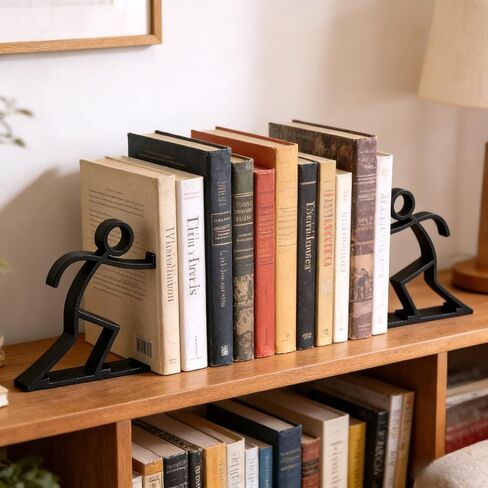 Decorative Bookends Book Ends for Shelves, Unique Office Desk Decor & Cute Reading Bookshelf Holder for Home Library Creative Gift for Book Lovers (Black) in Kuwait
