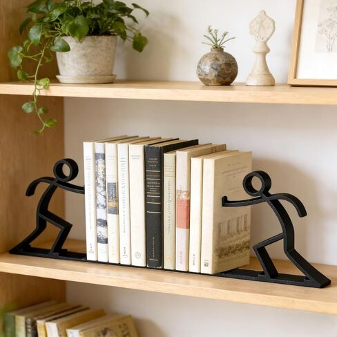 Decorative Bookends Book Ends for Shelves, Unique Office Desk Decor & Cute Reading Bookshelf Holder for Home Library Creative Gift for Book Lovers (Black) in Kuwait