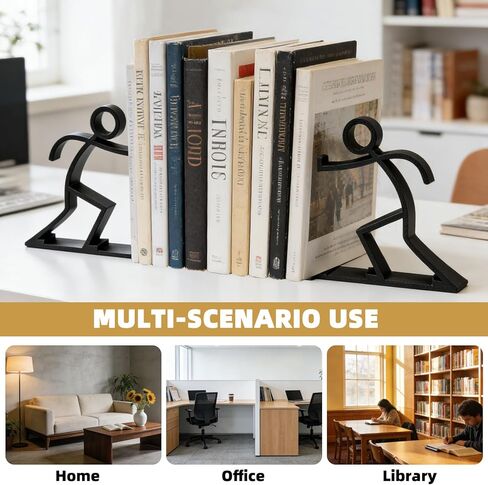 Decorative Bookends Book Ends for Shelves, Unique Office Desk Decor & Cute Reading Bookshelf Holder for Home Library Creative Gift for Book Lovers (Black) in Kuwait