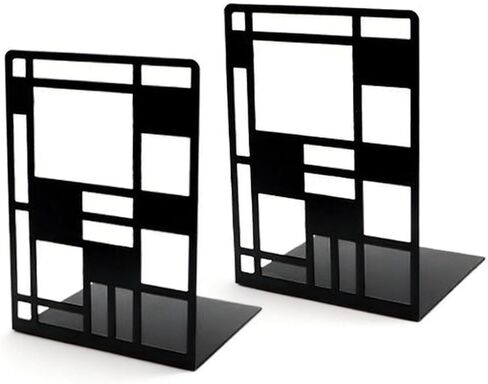 Metal Bookends for Shelves, Black Abstract Art Design Book Ends for Heavy Books, 1 Pair, 6.42x4.72x3.94 Inch, Anti-Slip Heavy Duty Book Dividers in Kuwait
