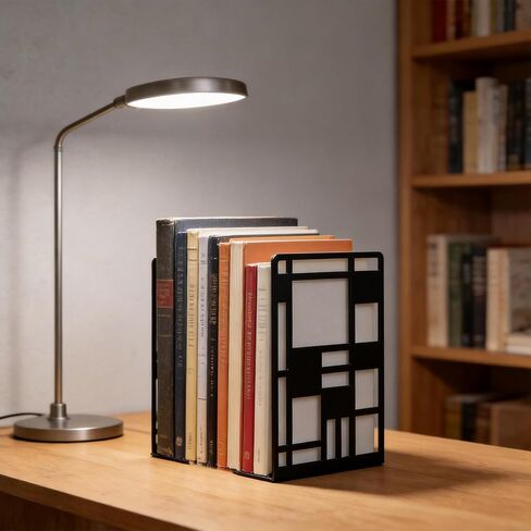 Metal Bookends for Shelves, Black Abstract Art Design Book Ends for Heavy Books, 1 Pair, 6.42x4.72x3.94 Inch, Anti-Slip Heavy Duty Book Dividers in Kuwait