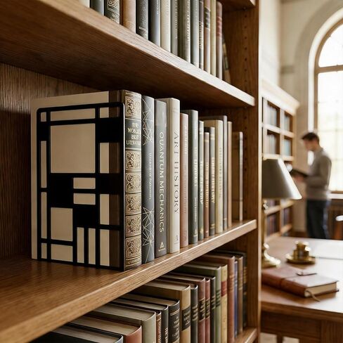 Metal Bookends for Shelves, Black Abstract Art Design Book Ends for Heavy Books, 1 Pair, 6.42x4.72x3.94 Inch, Anti-Slip Heavy Duty Book Dividers in Kuwait