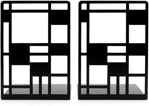 Metal Bookends for Shelves, Black Abstract Art Design Book Ends for Heavy Books, 1 Pair, 6.42x4.72x3.94 Inch, Anti-Slip Heavy Duty Book Dividers in Kuwait