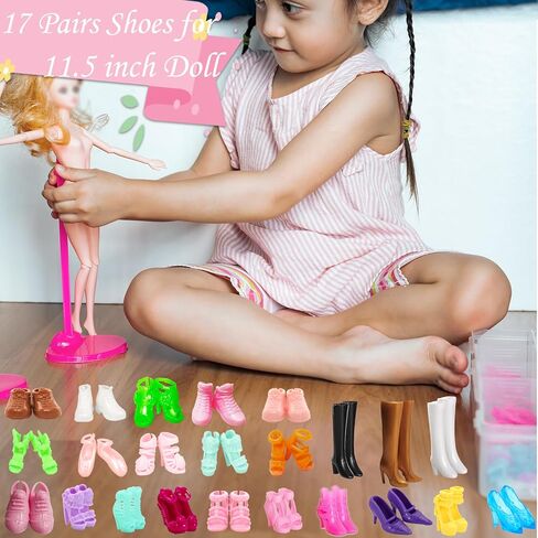 17 زوجًا من إكسسوارات أحذية الدمى للدمى مقاس 11.5 بوصة، 1/6 بديلة بألوان متنوعة مختلفة، أحذية ذات كعب عالٍ وأحذية الدمية المسطحة، مجموعة أحذية رياضية للباليه مقاس 11.5 بوصة، هدية للفتيات مقاس 11.5 بوصة in Kuwait