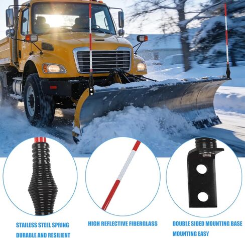 Snow Plow Markers,Reflective Snow Plow Markers Sight Rod Stud Mount Stainless Steel Spring Base, Fiberglass, 39.37 Inch 2 Pack in Kuwait