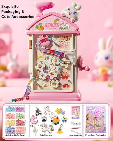 MAGTHIC 2-in-1 Beads Bracelet Maker Machine & Hand-Crank Bunny Toys, Charm Jewelry Bracelet Making Kit 430+ Quick Easy 5min with Organize, DIY Friendship Bracelets for Girls 6-12 Birthday Xmas Gift in Kuwait
