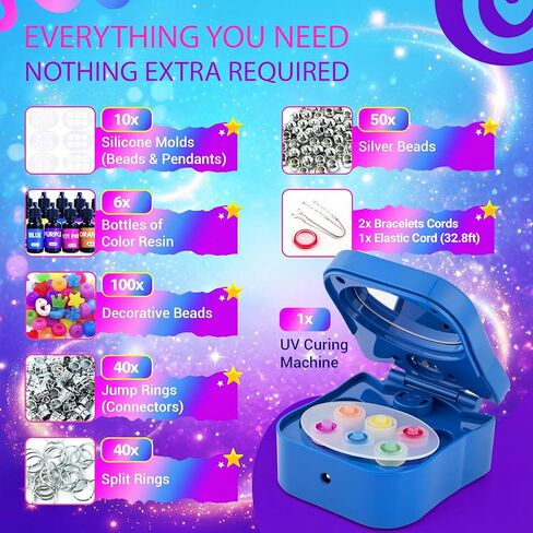 QuTZ Bracelet Making Kit, Resin Jewelry Making Kit, Making Your Own Beads and Charms with the UV Resins and Curing Station, Design Your Own K-pop and Friendship Bracelets for Girls 6+, (6 Resin Set) in Kuwait