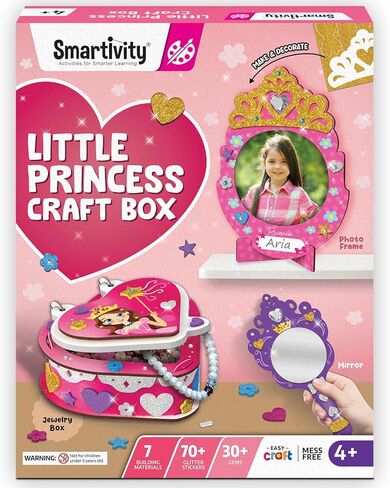 Smartivity Little Princess Craft Box for Girls | DIY Art & Craft Kit to Make Jewellery Box,Mirror & Frame | Age 4-8 Years|Kids Craft Activity Set with Gems & Glitter | Birthday Gift for Kids in Kuwait