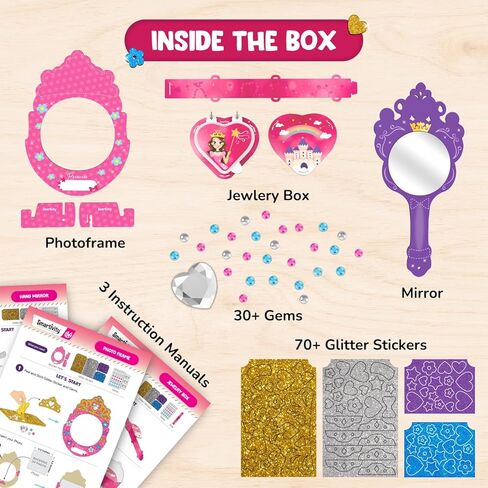 Smartivity Little Princess Craft Box for Girls | DIY Art & Craft Kit to Make Jewellery Box,Mirror & Frame | Age 4-8 Years|Kids Craft Activity Set with Gems & Glitter | Birthday Gift for Kids in Kuwait