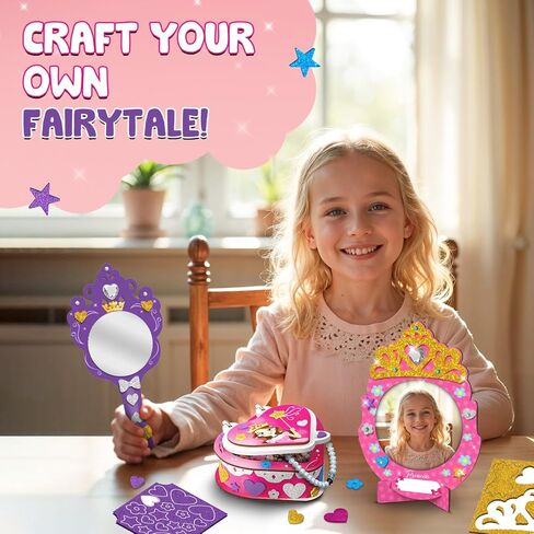 Smartivity Little Princess Craft Box for Girls | DIY Art & Craft Kit to Make Jewellery Box,Mirror & Frame | Age 4-8 Years|Kids Craft Activity Set with Gems & Glitter | Birthday Gift for Kids in Kuwait