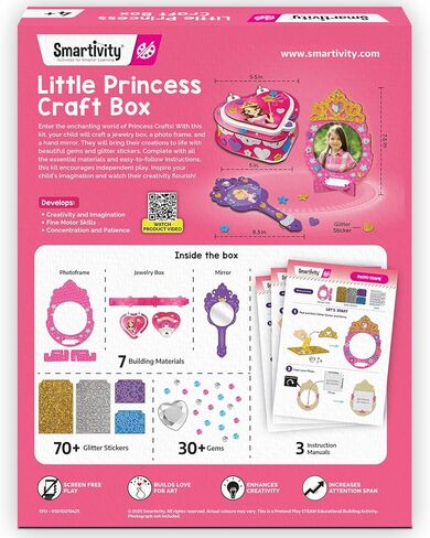 Smartivity Little Princess Craft Box for Girls | DIY Art & Craft Kit to Make Jewellery Box,Mirror & Frame | Age 4-8 Years|Kids Craft Activity Set with Gems & Glitter | Birthday Gift for Kids in Kuwait