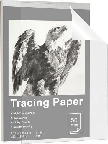 WRJIANGFA Tracing Paper Pad, 50 Sheets, A4 Size 8.27x11.69 Inches, High Transparency, Anti-Wrinkle, 53gsm, for Artists, Architects, Students in Kuwait