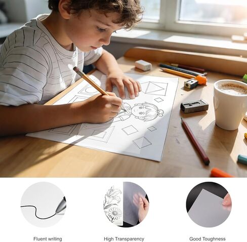WRJIANGFA Tracing Paper Pad, 50 Sheets, A4 Size 8.27x11.69 Inches, High Transparency, Anti-Wrinkle, 53gsm, for Artists, Architects, Students in Kuwait