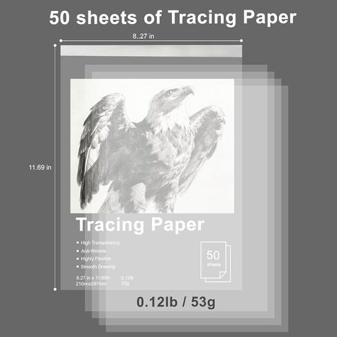 WRJIANGFA Tracing Paper Pad, 50 Sheets, A4 Size 8.27x11.69 Inches, High Transparency, Anti-Wrinkle, 53gsm, for Artists, Architects, Students in Kuwait