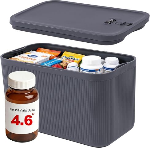 Small Medicine Lock Box Upgraded PLUS Taller , Medication Lockbox with Combination, BPA-Free Food Small Lockable Storage Box for Pill Organizer, Phone Jail, Snack, Fridge, Home, Office,Gray in Kuwait