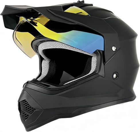 خوذة دراجة نارية Orthrus Youth Dirt Bike معتمدة من وزارة النقل خوذة دراجة نارية رياضية مزدوجة كاملة الوجه مع واقي من الشمس لمركبة ATV UTV على الطرق الوعرة لركوب الدراجات النارية BMX ذات العجلات الأربع على الجليد Go Kart (أسود غير لامع، كبير) in Kuwait