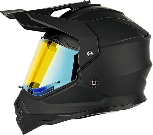 خوذة دراجة نارية Orthrus Youth Dirt Bike معتمدة من وزارة النقل خوذة دراجة نارية رياضية مزدوجة كاملة الوجه مع واقي من الشمس لمركبة ATV UTV على الطرق الوعرة لركوب الدراجات النارية BMX ذات العجلات الأربع على الجليد Go Kart (أسود غير لامع، كبير) in Kuwait