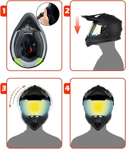 خوذة دراجة نارية Orthrus Youth Dirt Bike معتمدة من وزارة النقل خوذة دراجة نارية رياضية مزدوجة كاملة الوجه مع واقي من الشمس لمركبة ATV UTV على الطرق الوعرة لركوب الدراجات النارية BMX ذات العجلات الأربع على الجليد Go Kart (أسود غير لامع، كبير) in Kuwait
