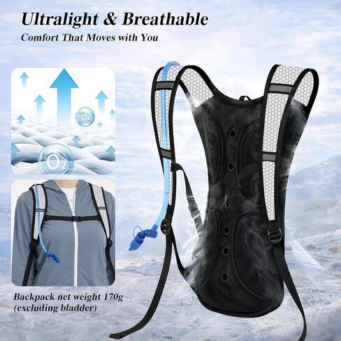 2 Pack Hydration Backpack Pack with 2L Hydration Bladder, TNYSPORT Lightweight Breathable Water Backpack with 3 Layer Pockets, Reinforced Shoulder Straps for Hiking Running Cycling in Kuwait