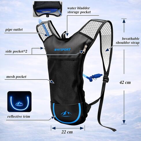 2 Pack Hydration Backpack Pack with 2L Hydration Bladder, TNYSPORT Lightweight Breathable Water Backpack with 3 Layer Pockets, Reinforced Shoulder Straps for Hiking Running Cycling in Kuwait