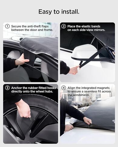 Spigen Magnetic Windshield Sun Shade Cover for Cars – Reflective UV Protection Heat Blocker with Full Windshield Coverage, Waterproof Foldable Summer Sun Visor, Fits Tesla Model Y Juniper & 3 Highland in Kuwait