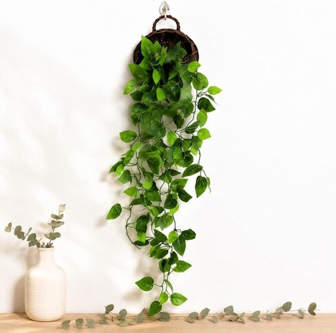 ANZOME Artificial Hanging Plants, 3.5ft Ivy Vine Fake Leaves Green Chain for Indoor Outdoor Wall Home Room Garden Wedding Garland Decoration(Basket Included) in Kuwait