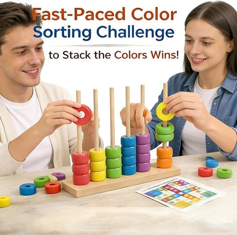 Color Matching Stacking Puzzle Game, Fast Pattern Challenge Ring Stack Puzzle for 2 Players| Competitive Tabletop Brain Teaser for Family Game Night in Kuwait
