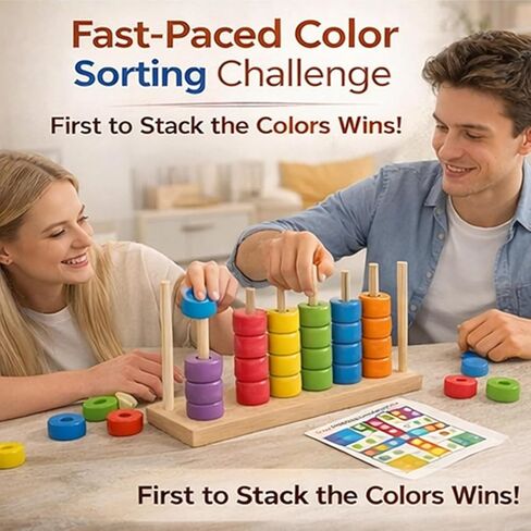 Color Matching Stacking Puzzle Game, Fast Pattern Challenge Ring Stack Puzzle for 2 Players| Competitive Tabletop Brain Teaser for Family Game Night in Kuwait