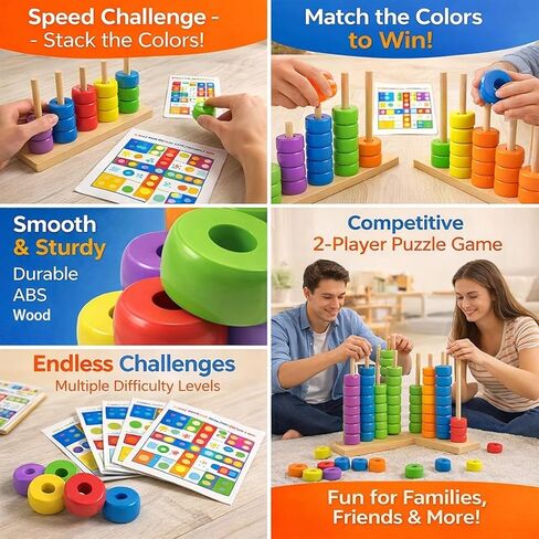 Color Matching Stacking Puzzle Game, Fast Pattern Challenge Ring Stack Puzzle for 2 Players| Competitive Tabletop Brain Teaser for Family Game Night in Kuwait