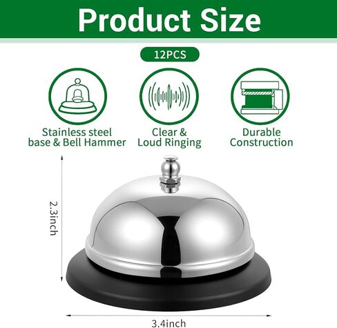 12 Pcs Bell for Desk, Service Bell Bulk - 3.4 Inch Metal Call Bells with Anti-Rust Stainless Steel, Loud Ring Bells Front Desk for Hotels, Schools, Restaurants, Reception Areas, Hospitals in Kuwait