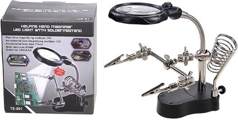 Magnifying Glass Soldering Station, 4X Acrylic Lens with 2 LEDs for Electronic Soldering Modeling Repair, Adjustable Support in Kuwait