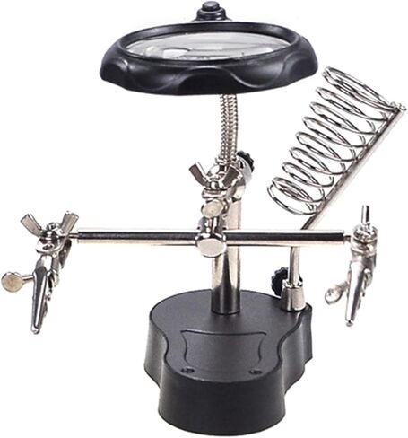 Magnifying Glass Soldering Station, 4X Acrylic Lens with 2 LEDs for Electronic Soldering Modeling Repair, Adjustable Support in Kuwait