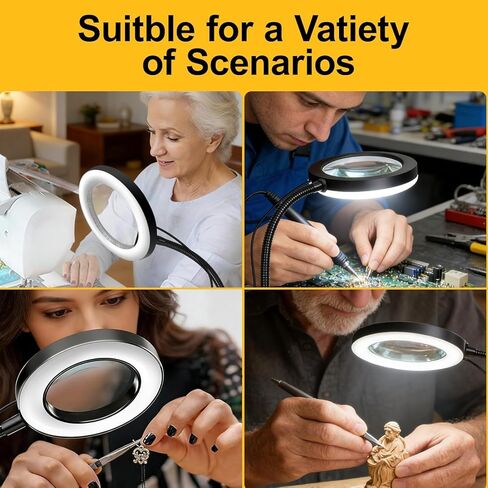8X Magnifying Glass with Light for DeWalt 20V/18V/60V Lithium Ion Batteries, Hands-Free Flexible LED Magnifier with 3 Color Modes, Close Work Compatible DeWalt Battery-Powered Magnifier in Kuwait