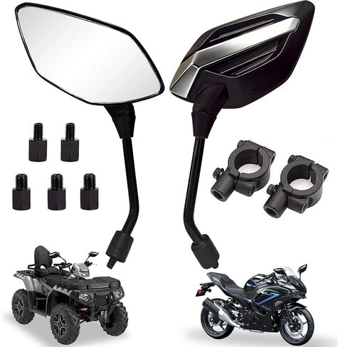 QYMOTO ATV Mirrors,7/8" Handlebar Rear View Mirror,Fit Motorcycle,Scooter,Mobility,Moped,4 wheeler Quad,Complete Installation Kit 8mm&10mm Multiple Adapters for Polaris Sportsman,CFMOTO Cforce in Kuwait